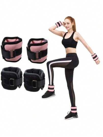 2pcs Strength Training Equipment - Wrist & Ankle Weighted Sandbags, Suitable For Home/Gym Training, Adjustable Strap Design, Ideal For Gymnastics, Aerobics, And Various Strength Training, Durable Oxford Fabric, Black/Pink, Great Gift For Fitness Enthusiasts