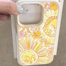 Painted Graffiti 1pc Sunflower Illustration Lychee Texture Anti-Fall Anti-Slip Soft Phone Case, Suitable For IPhone 17 Pro Max/16 Pro Max/15/14/13/12, Personalized Niche Design - Multicolor - View 1