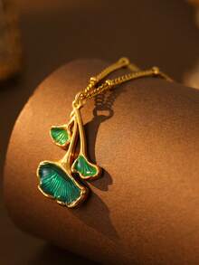 1件休闲波西米亚风优雅高端银杏叶造型不锈钢女士吊坠项链，不锈钢串珠项链，金色首饰配饰，适合日常佩戴、派对、送礼。 - 銀杏樹葉 - 查看 7