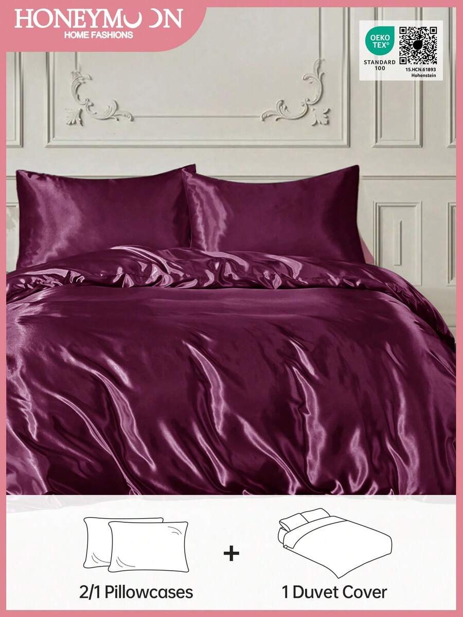 2/3pcs Luxury Satin Duvet Cover Set, Includes 1pc Duvet Cover And 1/2pcs Pillow Shams, Made Of Luxurious Silk-Like Fabric, Soft And Breathable, Fits Twin, Full, Queen, King Size Beds, Machine Washable, Oeko-Tex Certified