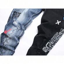 Jeans Slim Fit Elásticos Trendy para Hombres - Estilo High Street, Rasgados y Estampado Digital, Skinny Fit, Duraderos y Casuales - Azul - Ver 6