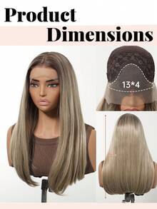 Peluca de encaje frontal de alta definición de 13*4, de alta calidad, de moda y natural. Peluca de encaje gris ombre de 18 pulgadas de cabello liso, peluca de encaje de alta calidad para mujeres, peluca sintética de encaje resistente al calor, adecuada para festivales, viajes, reuniones familiares, juegos de roles, bailes de máscaras, uso diario de actores y regalos de festival para niñas - Gris degradado - Ver 3