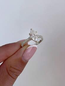 1-2-3 Carat Shiny Oval Engagement Ring/Wedding Ring, 925 Sterling Silver, Women's Promise Ring/Eternity Ring, Exquisite Jewelry Gift - Silver - View 2