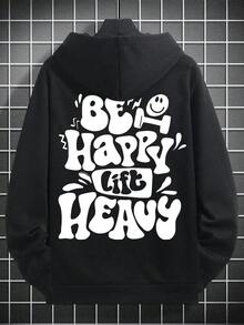 OBM TANG YUNSHU Men'S Oversized Hooded Sweatshirt - Heavyweight Gym & Streetwear Pullover With "BE HAPPY LIFT HEAVY" Back Print, Loose Fit Hoodie For Men & Women, Plus Size, Knit - 混合色 - 查看 3