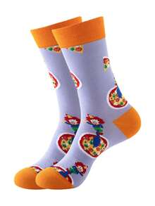 1 Pair Women's Funny Pizza Clown Theme (Cartoon Clown And Pizza Pattern) Cartoon Print Contrast Color Sweat-Absorbent Odor-Resistant Soft Comfortable Novelty Interesting Boat Socks, A Fun Gift For Women/Mothers/Daughters/Grandmothers/Wives/Girlfriends, Pizza And Comedy Lovers, Suitable For Birthday/Pizza Night/Christmas/Everyday Occasions, Comfortable Autumn/Winter Casual Socks, Can Be Matched With Other Socks. - Multicolor - View 3