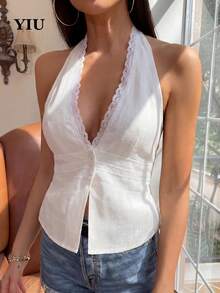 YIU Women's Camisole, Contrast Lace Trim, Regular Length Straps And Hem, New Summer Collection - White - View 1