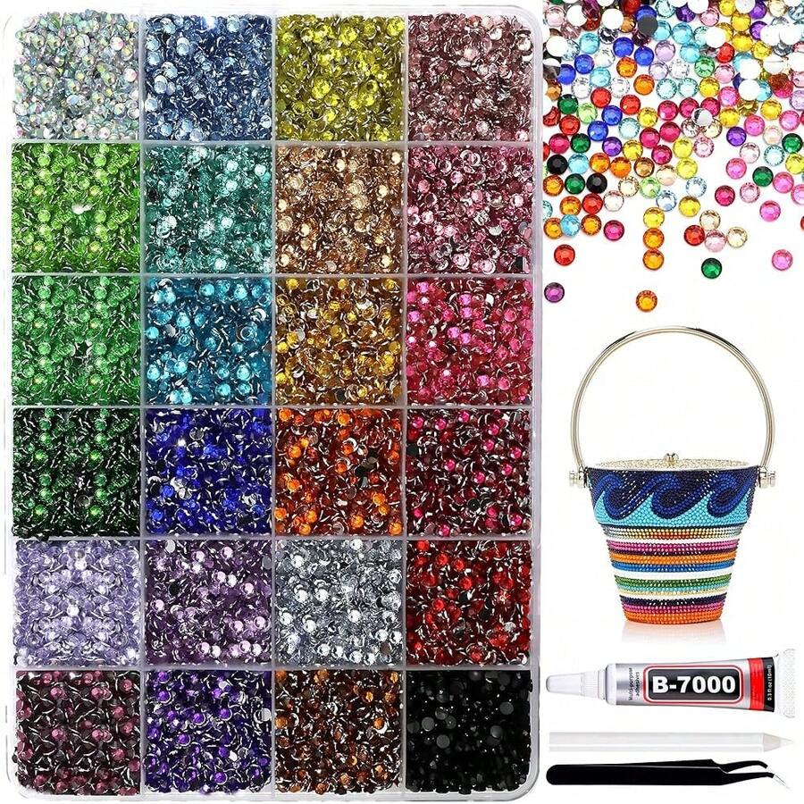 RODAKY Resin Rhinestones For Crafting Bedazzling,24 Color Rhinestones For Nails Art,3MM Nail Rhinestone And Gems,Nail Diamond Flatback Gems Crystals Charms For Nail Design DIY Makeup Decor - 01樹脂多色3毫米 - 查看 1