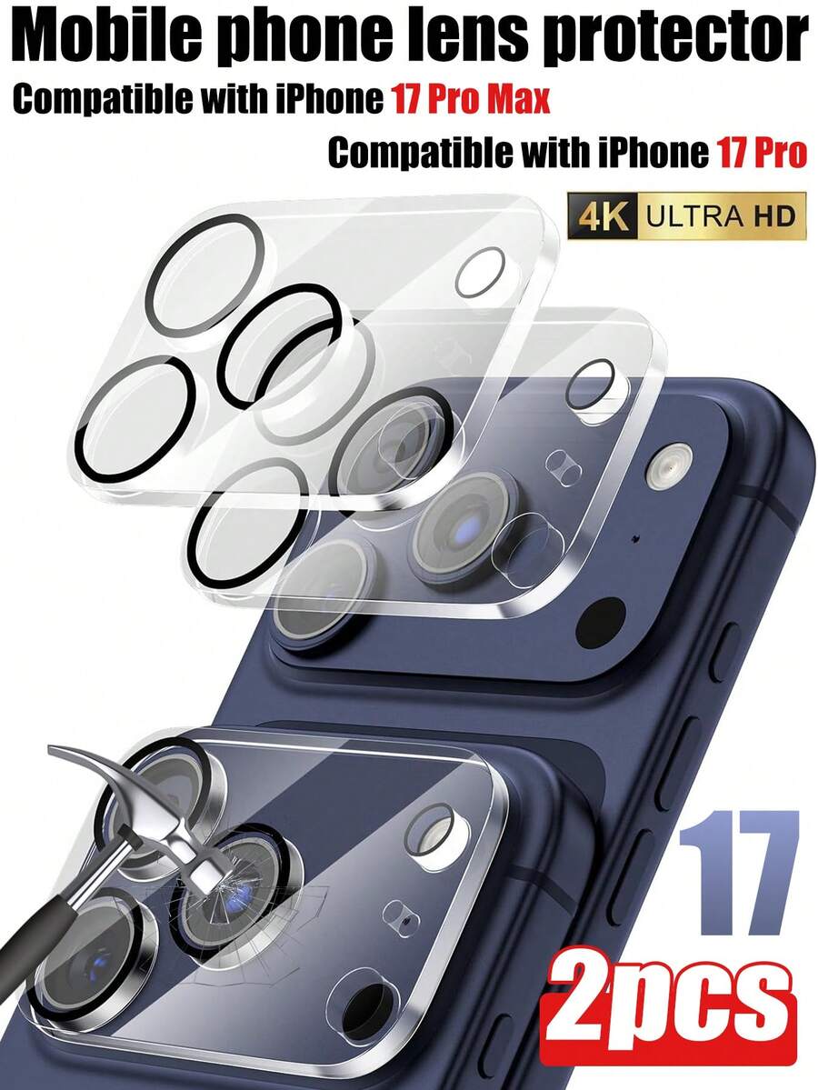 2pcs - Transparent Camera Lens Protector Film Compatible With IPhone 17 Pro Max 6.9 Inch, Compatible With IPhone Lens Protective Case, Full Coverage, 9H Hardness Anti-Scratch, High-Definition Clear Tempered Glass Camera Accessories, Suitable For Phone Case [No Impact On Night Photography], Valentine's Day Gift. - Clear - View 1