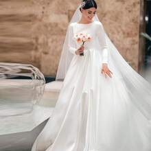 Elegant Sexy Long Sleeves Satin A Line Formal Bridal Dress Registration Wedding Dress For Bride,Bridal Fashion,Evening Party Dress Bridal Gowns,Romantic Church Ceremony Wedding Dress,Suitable For Wedding,Party,Singles' Party,Vacation,Bride,Formal Occasions,Dinner Dress,Prom Dress,Homecoming Dress,Cocktail Party - 白色 - 查看 6
