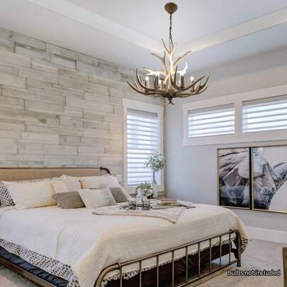 CNCEST Antler Chandelier With Adjustable Chain, Farmhouse Chandeliers With 6 Antlers, Farmhouse Chandeliers Deer Horn Lamp With E12 Base, Antler Lamp For Cafes, Bars, Kitchen (6 Head Antlers)