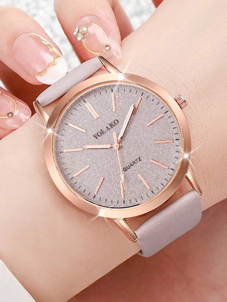 6pcs Women's Quartz Watch Set, Women's Rose Gold Accessory Jewelry Set (Including Rose Gold Dial Watch, Heart-Shaped Crystal Bracelet, Necklace, Earrings, Ring), Featuring Heart-Shaped Elements And Crystal Accents For A Delicate, Refined Style. - Multicolor - View 2