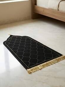 1 Set Elegant Thick Velvet Prayer Mat - Home Kneeling Pad With Tassels, Suitable For Prayer, Non-Slip Foldable, Indoor/Outdoor Use, Elegant Design, Suitable For Foyer And Living Room, Home Decor, Indoor Mat, Delicate Pattern, Soft And Durable Fabric