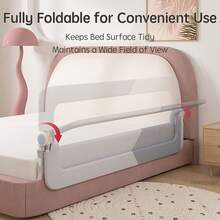 PANGDUBE Barrera Protectora para Cama de Bebé y Niños | Base Amplia en Forma U sin Necesidad de Taladrar | 7 Tamaños, Fundas Lavables a Máquina | Altura Ajustable | Delimitador de Cuna con Malla - Gris y blanco - Ver 2