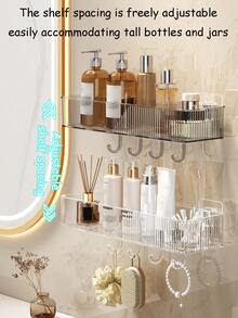 1/2pcs Wall-Mounted Suction Cup Shower Caddy, Large Capacity, No-Drilling Installation, Suitable For Bathroom And Kitchen, Space-Saving Floating Storage Shelf, Easy To Install, For Storing Toiletries, Cosmetics, And Other Items. Bathroom - Multicolor - View 8