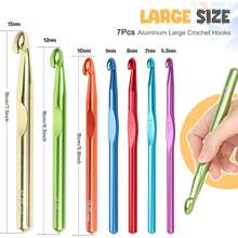 7pcs Large Metal Crochet Hook Set (15mm/12mm/10mm/9mm/8mm/7mm/6.5mm) - Heavy-Duty Single-Ended Hooks With Color-Coded Tips For Blankets, Amigurumi & Tapestry - Ideal For & Crocheting, All Skill Levels - Multicolor - View 3