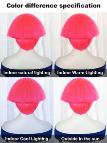 时尚女士短款粉黑直发耐热合成BOB假发，适合日常时尚搭配、圣诞节、情人节、节日角色扮演、动漫展、音乐会、展览和摄影。佩戴舒适，透气设计，经久耐用且易于打理。 - 彩色 - 查看 9