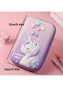 1pc Unicorn Pencil Case, Large Capacity, 3D EVA Material, Stationery Storage Box, New Colorful Pencil Case For Students, Cartoon Pencil Box,Bag - Multicolor - View 4