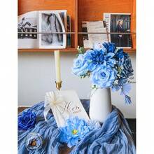 [Free Shipping]Artificial Flowers For Home Decorations: Blue Silk Fake Flowers Bulk Boxed Set, Peony Roses Bouquets With Stems For Table Centerpiece, DIY Wedding, Bridal Shower, Graduation Cap & Tea Party - A-xanh lam - Xem 5