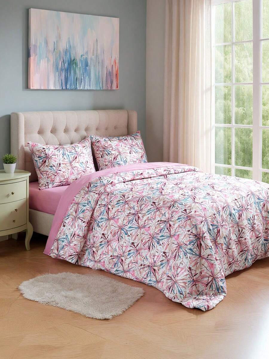 Premium 4-Piece Set | Fitted Sheet Duvet Cover Set | Double | Sheet(160x200cm), Duvet Cover(200x220cm), 2x Pillowcase(50x70cm) 80% Cotton - 20% PES - Made In Turkey - Hot Pink - View 1