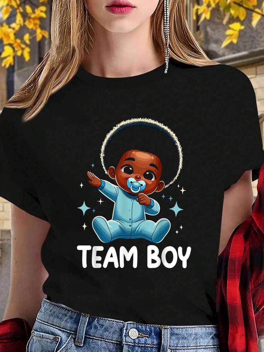 % Cotton Boy Announcement Gender Reveal Party-Shirt Graphic Tees Women Crop Tops Couple Tee Art Outfits Women-Shirt - 黑色 1pcs MEN1 - 查看 1