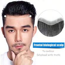 4x18cm Toupee Feito à Mão de Crochê para Homens - Cabelo Liso Natural de 6 Polegadas, Design de Couro Cabeludo Ultrafino, Estilo Empresarial, Adequado para Todos, Peruca Durável Feita à Mão - Natural Black - Visão 1