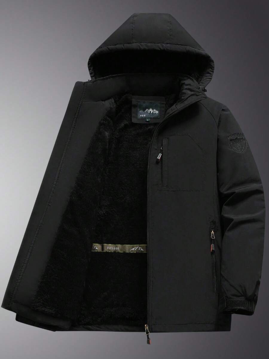 Jackets For Men,Men's Autumn/Winter Outdoor Casual Jacket, Plus Size, Medium-Length, Fleece-Lined, Thickened, Waterproof And Breathable Coat. - Lớp lót lông cừu màu đen - Xem 1