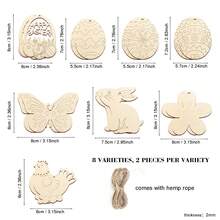 8pcs Unfinished Wooden Easter DIY Decorations - Blank Paintable Ornaments (Eggs/Rabbits/Butterflies/Flowers/Hens) Happy Easter