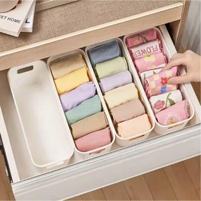 10 Pcs Plastic Storage Boxes, Multi-Functional Underwear And Sock Organizer, Drawer Dividers For Clothes, Bras And Accessories, Closet Organization Containers For Home, Bedroom, Kitchen And Office Use, Space-Saving Storage Solutions To Keep Drawers Neat And Tidy (Lightweight, Washable And Reusable Plastic Material, Not Fragile Glass)