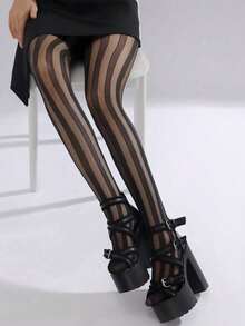 1 đôi quần tất mỏng: Sọc dọc gợi cảm & kiểu dáng ôm sát cổ điển - Thiết kế độc đáo, màu đen, tạo nên phong cách thời trang táo bạo. - màu đen - Xem 4