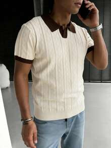 GRDR Męski sweter letni z okrągłym dekoltem i krótkim rękawem w jednolitym kolorze, odpowiedni na letnie wyjścia, niezbędny do modnych stylizacji - Morela - Zobacz 5