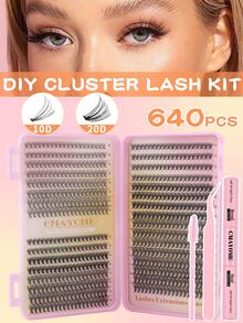 640/560PCS Cluster False Eyelashes, Single Eyelash Extension, D-Curl, 10-16mm DIY Eyelash Cluster, 10D+20D/30D+40D+50D/60D+80D+100D Waterproof False Eyelash Set, Super Thick, Makes Eyes Bigger, Easily Creates Natural Eye Makeup, Reusable, Suitable For Beginners, Weddings, Dates, Parties, Holidays, Perfect As A Gift Eyelash Set, Includes Eyelash Glue And Eyelashes, Easy-To-Use Eyelashes, Eyelash Cluster, Single Eyelash, False Eyelashes - Multicolor - View 17