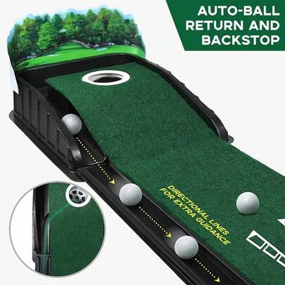 Golf Putting Mat - Professional Golf Putting Set, No Training Balls - Automatic Rebound System, 3/5/7 Foot Track And Back Collector, Improve Putting Skills, Suitable For Indoor And Outdoor Practice, Green Lawn, Golf Training Tool, Golf Accessories