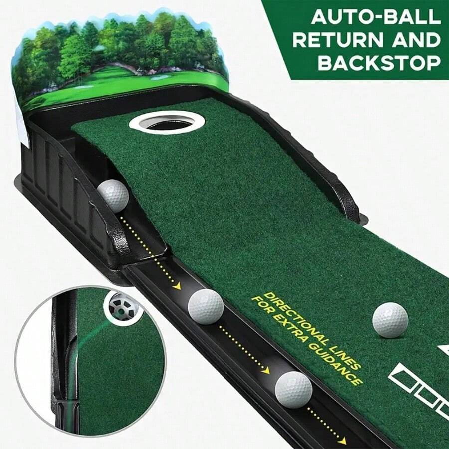 Golf Putting Mat - Professional Golf Putting Set, No Training Balls - Automatic Rebound System, 3/5/7 Foot Track And Back Collector, Improve Putting Skills, Suitable For Indoor And Outdoor Practice, Green Lawn, Golf Training Tool, Golf Accessories - Upgraded Version - View 1