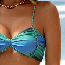 Bộ bikini dây rút nhuộm màu tie-dye kèm váy đi biển, thích hợp cho kỳ nghỉ hè. - màu xanh lá - Xem 4