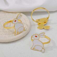 6pcs/12pcs Elegant Rabbit Napkin Rings, Easter Hotel Tabletop Decor, Party Dining Table Atmosphere Decoration - Multicolor - View 6