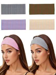 1/4pcs Women Headbands - Elegant Striped Wide Headband, Non-Slip Sports Headband, Elastic Fashion Headscarf, Sweat-Absorbent Headband For Fitness Yoga Running. Women Casual Striped Headband, Polyester, Bohemian Style, All Season Women Hair Accessories Elegant Hair Band - Multicolor - View 1