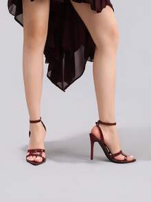 Giày sandal cao gót phối nhiều màu sắc thời trang, giày dự tiệc mũi nhọn hở mũi gợi cảm, giày cao gót gót nhọn màu đỏ rượu vang siêu cao dành cho nữ, trang phục mùa xuân hè. - Màu Đỏ Sâu - Xem 8