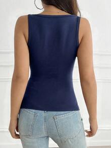 Women's Sleeveless V-Neck Slim Fit Casual/Work Blouse, Summer - Blue - View 2
