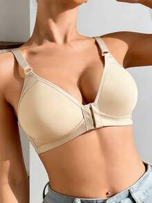 Lingerie pour femmes à fermeture frontale, rassemblant sans marques, sans anneau en acier, dos magnifique, soutien-gorge confortable et sexy - Nude - Voir 3