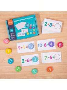 10 以内的加减法抽认卡，适用于儿童数学教学辅助工具，带有编号的彩色积木，出色的计算启蒙学习工具乘法表、乘法游戏、数学计数器、益智玩具、游戏、数字积木、早期学习、算盘玩具、积木游戏