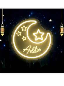 Letrero de neón personalizado de luna creciente y estrella: decoración personalizada de Ramadán - Multicolor - Ver 4