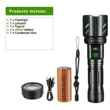 1000000LM Most Powerful Flashlights 5 Modes Type-C Rechargeable LED Torch Zoomable High Power LED Flashlight USB Tactical Lantern