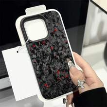Funda para teléfono: Fibra de carbono, lámina de color carbono forjado, estampado forjado, textura de lichi negra, acabado mate, anticaídas, lujosa y de gama alta, estilo INS. Apta para iPhone 17/16/16e/15/14/13/12/11/XS/XS MAX/7/8/Plus/SE - El regalo perfecto para cumpleaños, aniversarios, San - Negro - Ver 2
