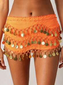 1pc Women's Silver/Gold Coin Belly Dance Hip Scarf Accessory, 3-Row Waist Skirt, Belly Dance Music Coin Waist Chain, Adult Dance Accessory (Multiple Colors Available) - Multicolor - View 8