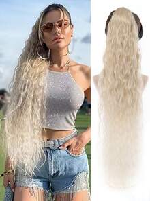 Culry Ponytail Extension, 36" Long Lightweight Full Natural Synthetic Curly Drawstring Ponytail Fake Pony Tail Multi Layered Soft Clip In Hair Extensions Ponytail Synthetic Hairpiece For Women - Multicolor - View 2