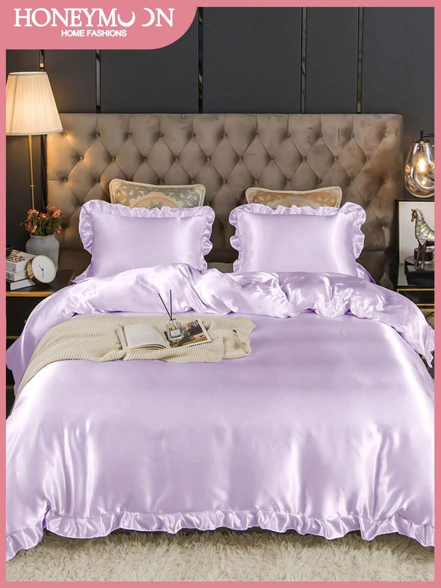 2/3pcs Luxury Satin Ruffle Duvet Cover Set, Includes 1pc Duvet Cover And 1/2pcs Pillow Shams, Luxurious Silk-Like Material, Soft & Breathable, Fits Twin, Full, Queen, King Beds, Machine Washable, Oeko-Tex Certified