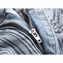 Pantalones vaqueros acampanados de corte ajustado para hombre, pantalones vaqueros elásticos con estampado único y detalles desgastados, ropa de calle de moda para jóvenes - 5718# - Ver 7
