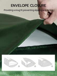 2/3件套奢华缎面被套套装，包含1个被套和1/2个枕套，采用奢华丝滑面料，柔软透气，完美适配单人床、双人床、大号床和特大号床，可机洗，通过Oeko-Tex认证 - 墨綠色 - 查看 6