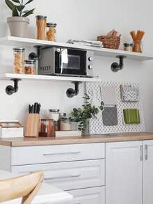 2pcs Pipe Brackets Suitable For 8", 10", 12", 14" Boards, Industrial Pipe Metal Spacer Brackets, Suitable For Home Decor Wall Mounting Brackets - Black - View 4