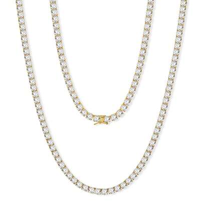 MDFUN 18K Gold Plated 5.0mm Round Cut Cubic Zirconia Tennis Necklace, Unisex